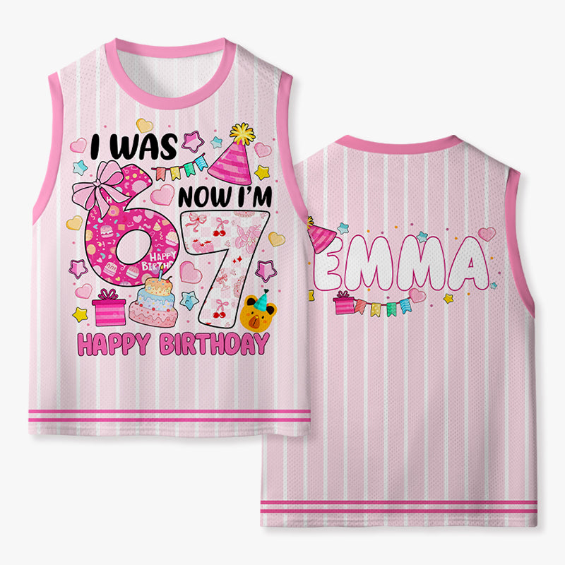 Personalized I Was 6 Now I'm 7 Happy Birthday Kids Mesh Jersey Tank Top